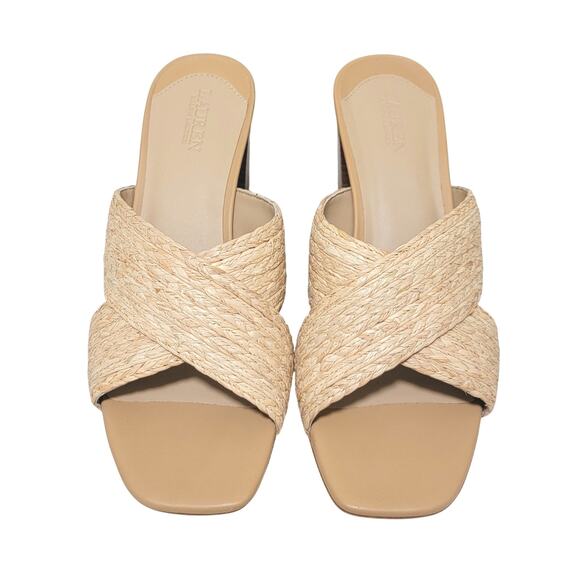 Lauren Ralph Lauren Women Freddi Cross Strap Sandals Size US 8.5B Natural Raffia - Picture 3 of 6